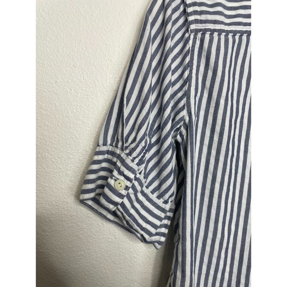 J.Crew XS Chambray Stripe Button Up Shirt Short Sleeve V-Neck Cotton Classicore - Picture 15 of 15
